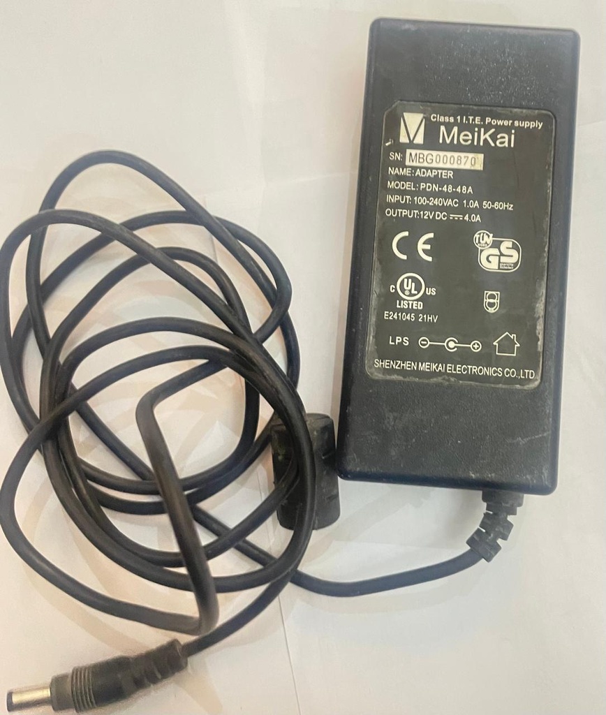 MeiKai Power Adopter SN:MBG000870, Model:PDN-48-48A Input:100-240VOutput:12V DC